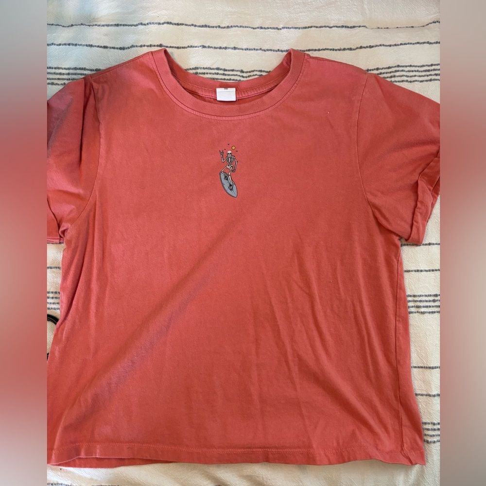Vibe Coral Orange Skeleton Surf Graphic Tee